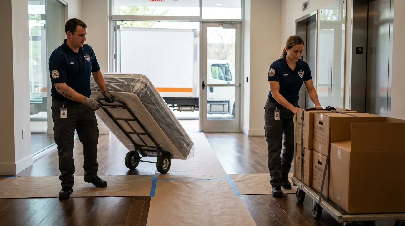 Professional apartment movers loading elevator in Ainsworth, NE